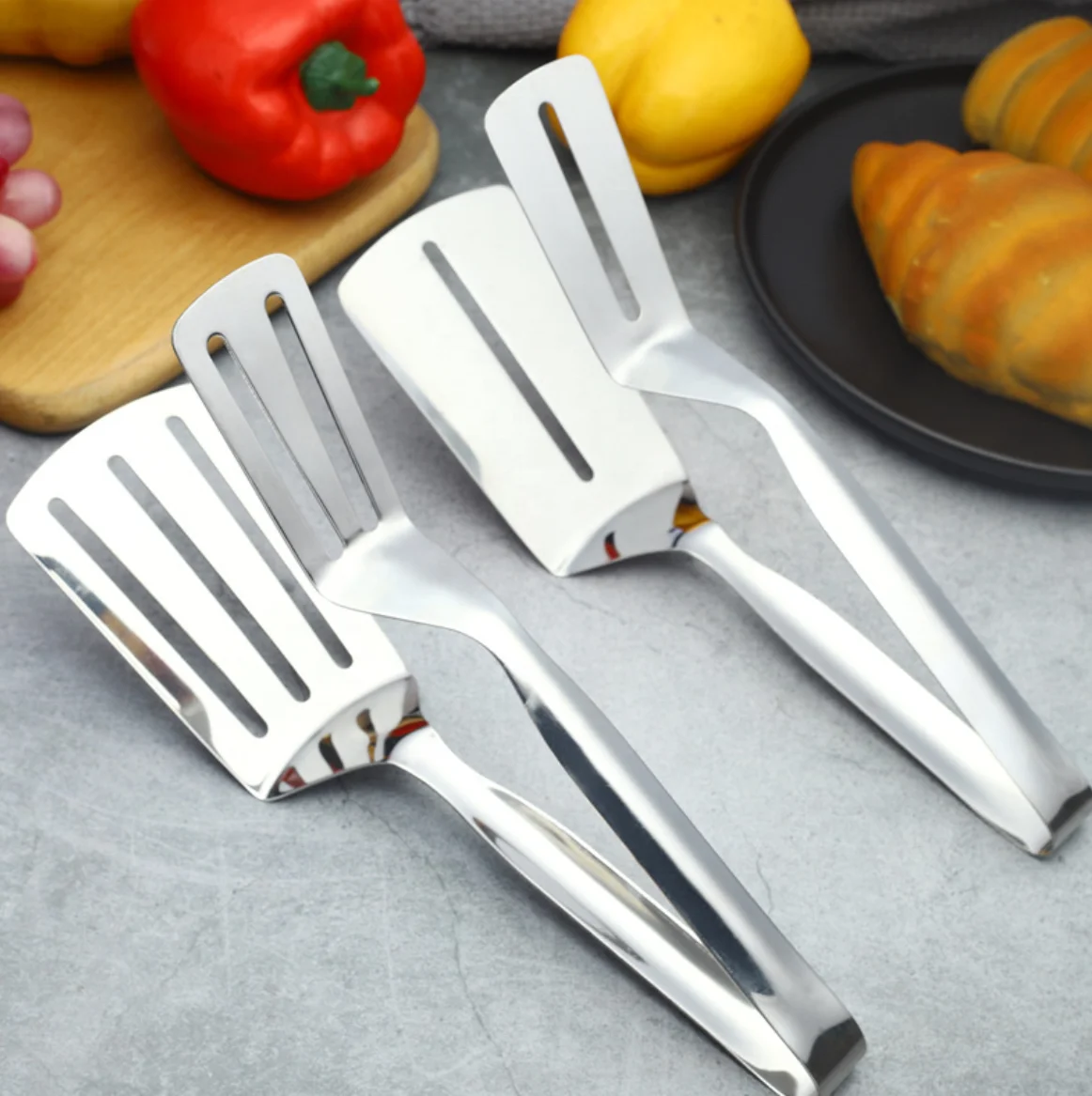 Multifunction Double Sided Kitchen Spatula Portable Stainless Steel Fish Spatula Helpful Frying Spatula