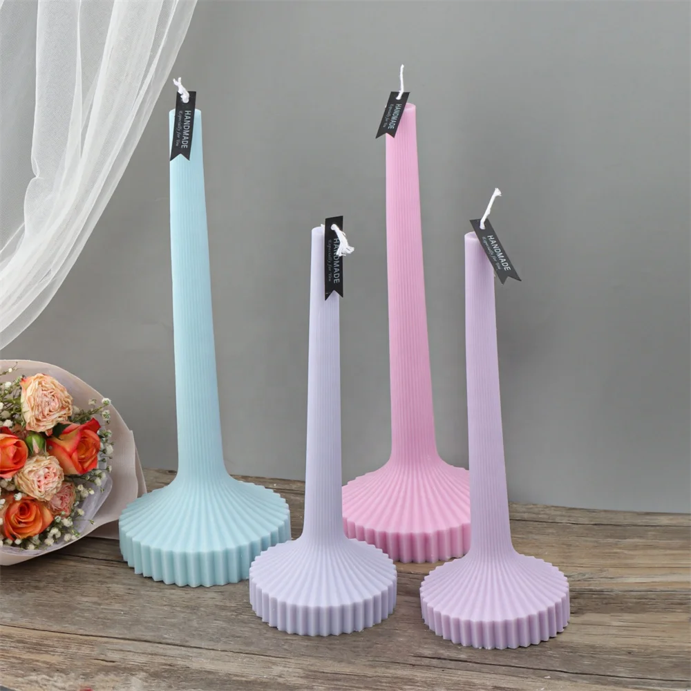 Cylindrical Tall Pillar Candle Molds Aesthetic Twist Silicone Mold Abstract Geometric Striped Decorative Soy Wax Mold