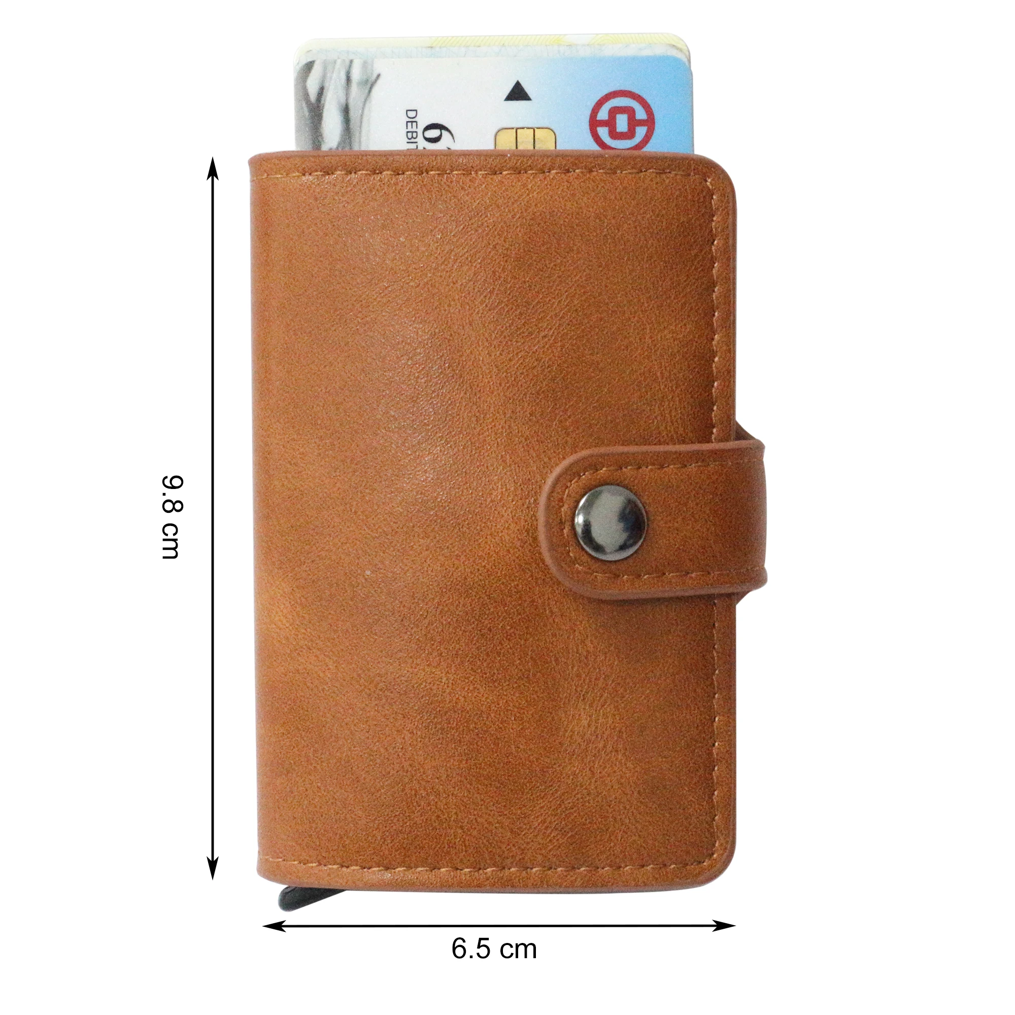 RFID Blocking Function PU Leather Credit Card Holder Automatic Pop Up Aluminium ID Card Holder Wallet for men