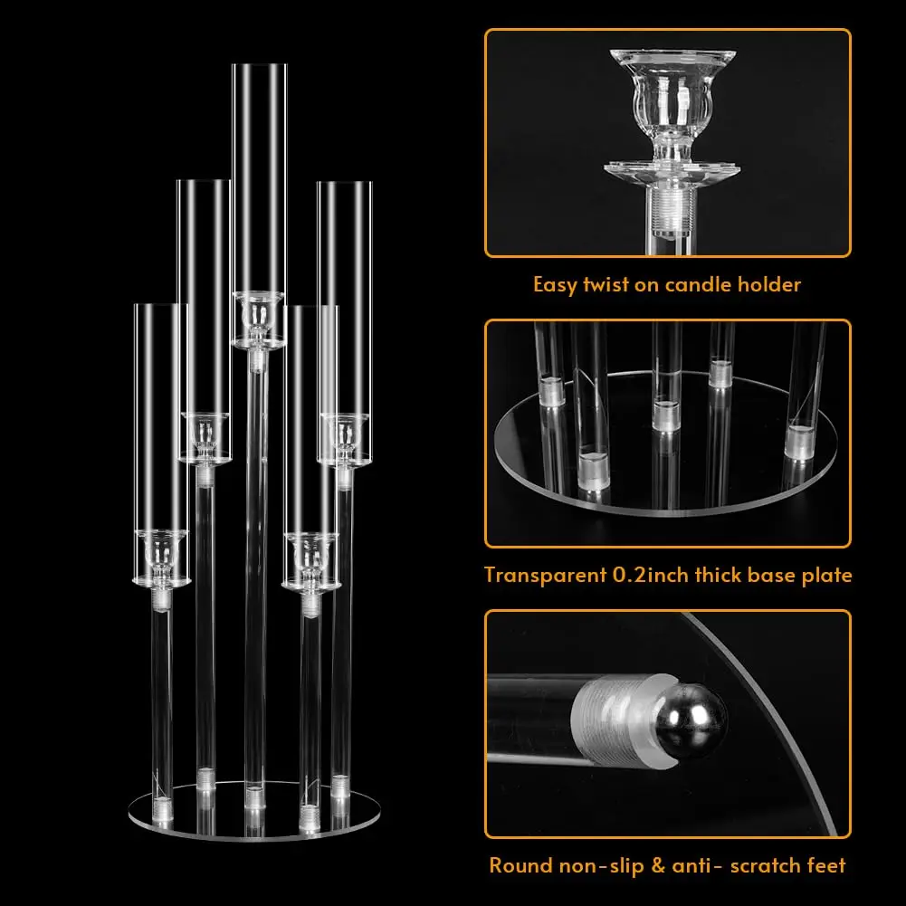 5 Arms Acrylic Candelabra Candle Holders For Wedding Party Table Centerpiece Decoration Flower Stand Candelabrum