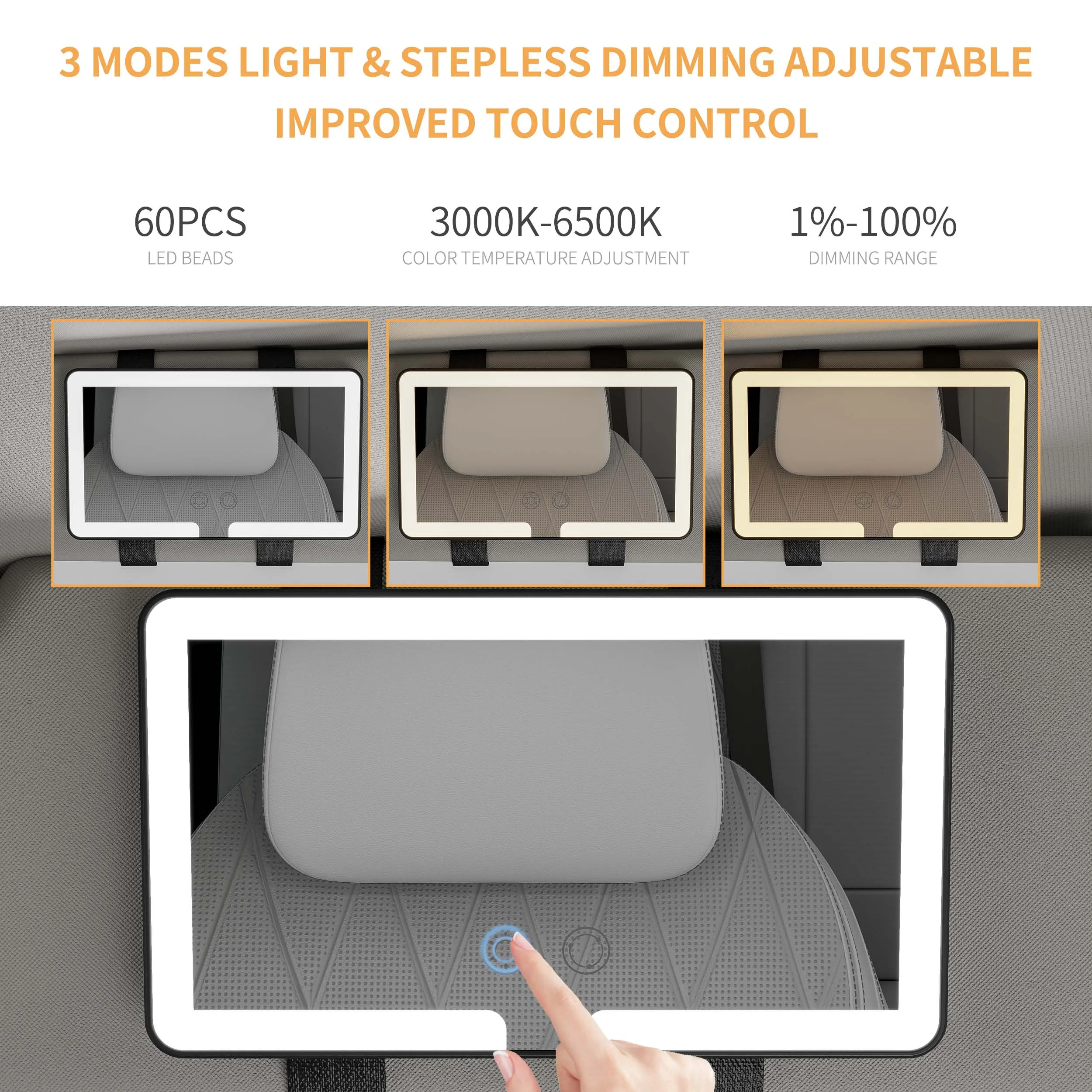 Portable Rechargeable Factory Supply Supplier Travel Makeup Vanity Mirror With Led Lights For Car Sun Visor Car Make Up Mirror