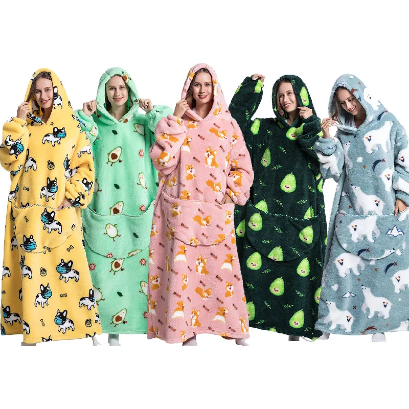 Wholesale custom extra long polyester soft warm printed Tv Hood Oversized big Sweatshirt wearable Hoodie Blanket For Adult sofa