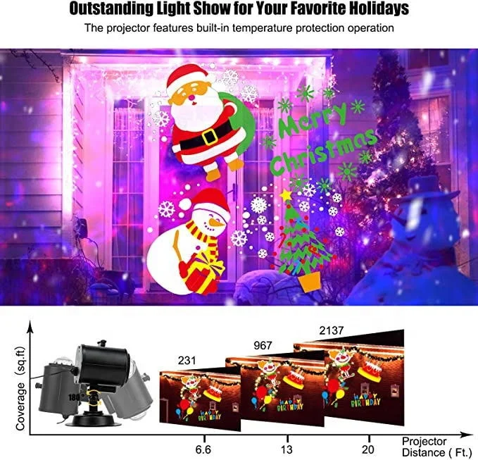 Portable Christmas Halloween Projector Lights 16 Slides 10 Colors LED Light with Remote Control for Indoor Outdoor