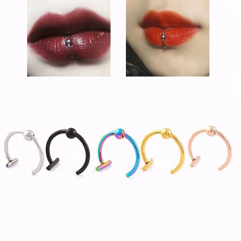 stainless steel non piercing body jewelry c shape fake nose rings single strand lip ring ear cuff