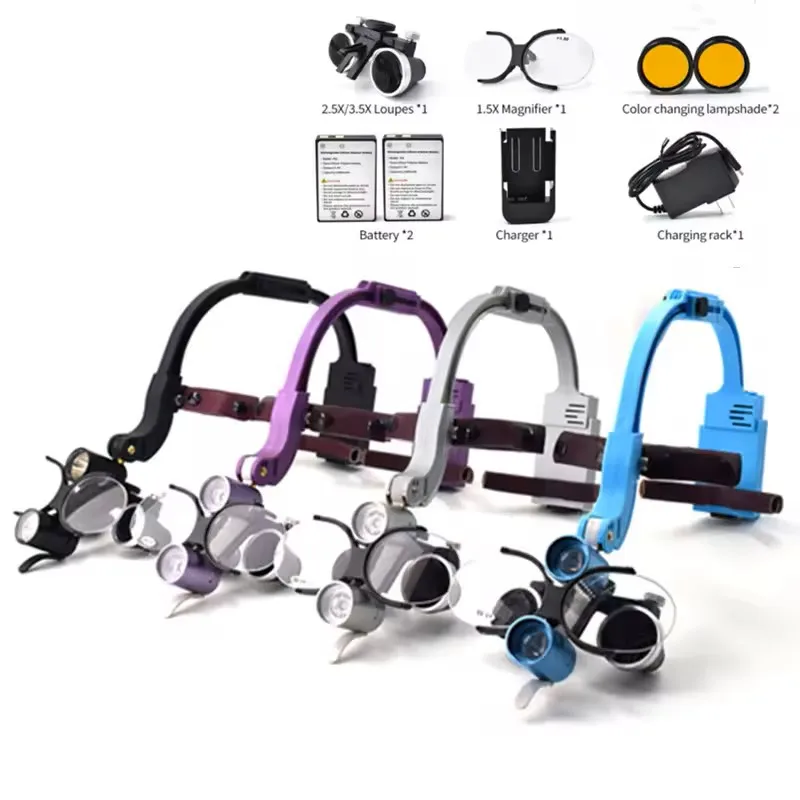 2.5X/3.5X Colorful Dental LED Head Light Lamp for Magnification Binocular Surgical Loupes with 5W LED Headlamp