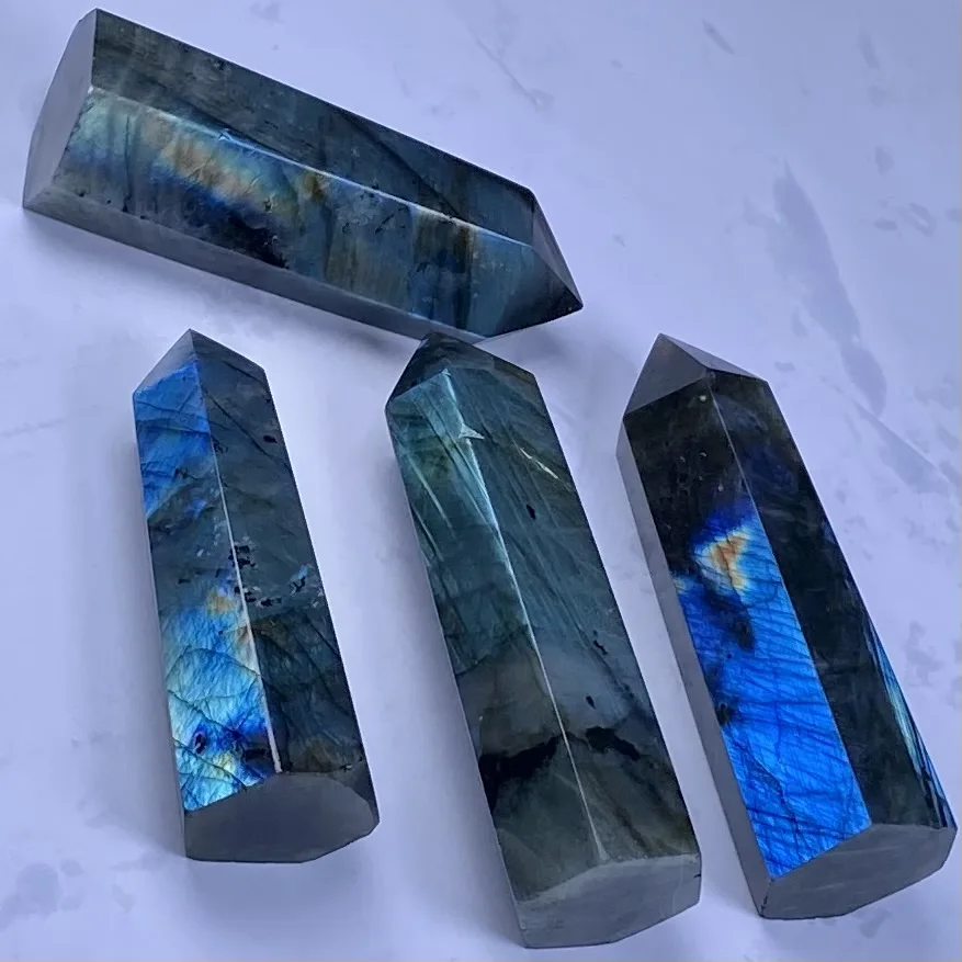 Wholesale Natural Crystal Point Healing Blue Flash Labradorite Crystal Tower For Sale