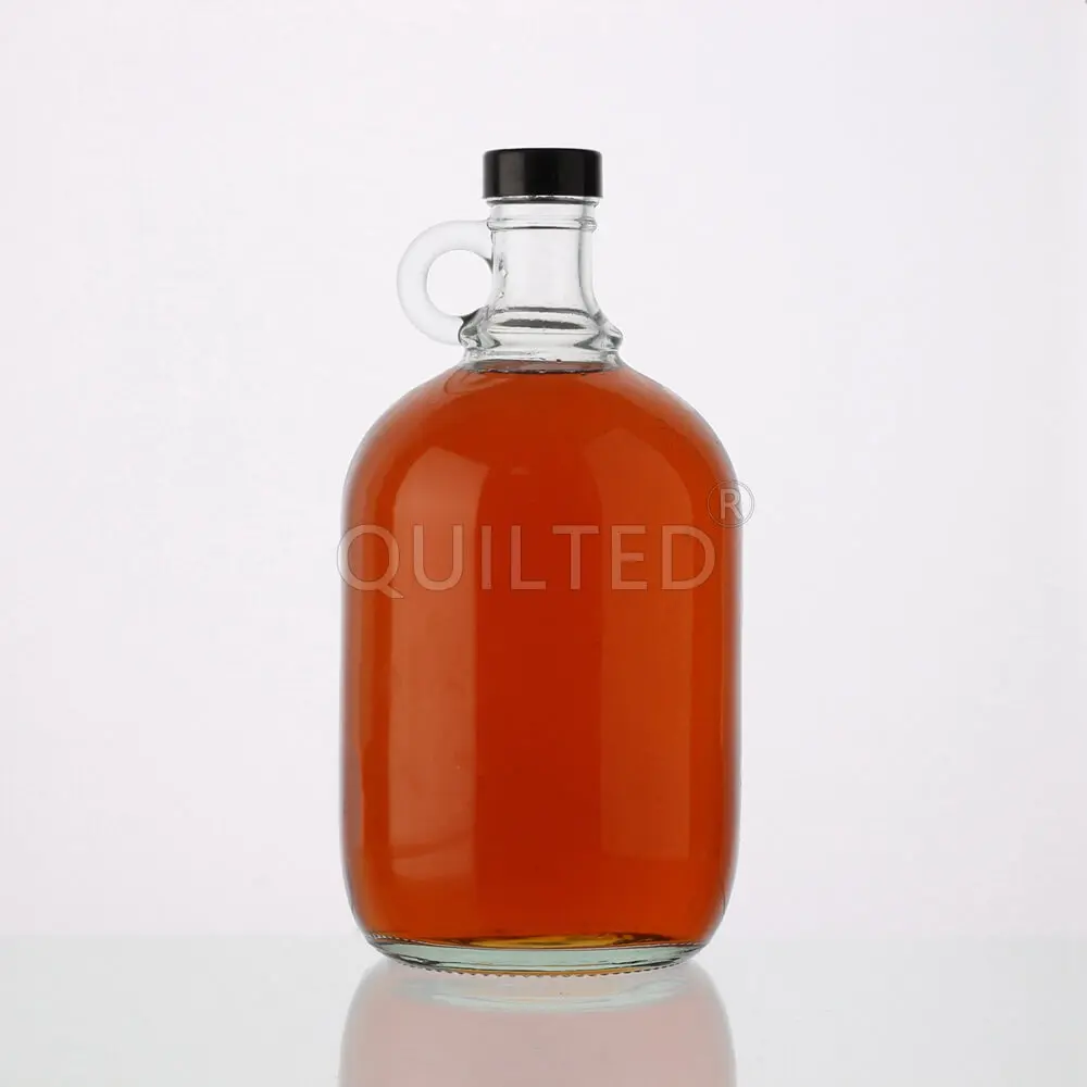 Wholesale Large Clear Amber 500ml 1L 1.5L 64oz 2L 5L Glass Wine Bottle With Handle For Beer Wine Olive Oil for Sale