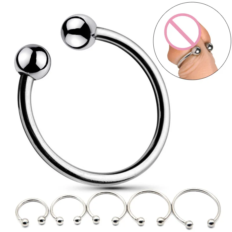 Two Balls Open Steel Cock Ring for Men Sex Penis Ring Delay Sex Time Toys