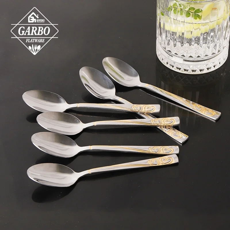 430 18-0 High quality Polished Engraved Gold Painting Handle Stainless Steel 201 Material Middle East Hot Sales Dinner Spoon