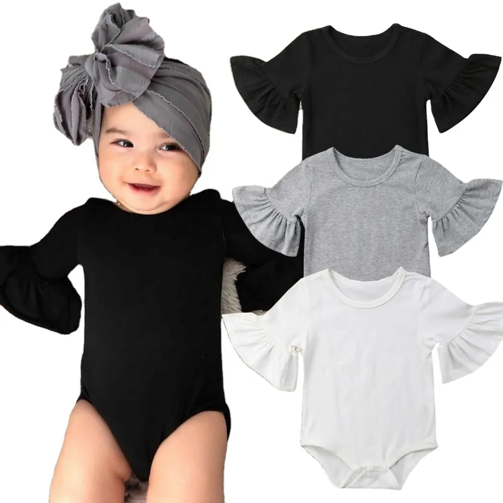 
2021 OEM Newborn Baby Girl Clothes Flared Sleeve Romper Jumpsuit Cotton Outfits 