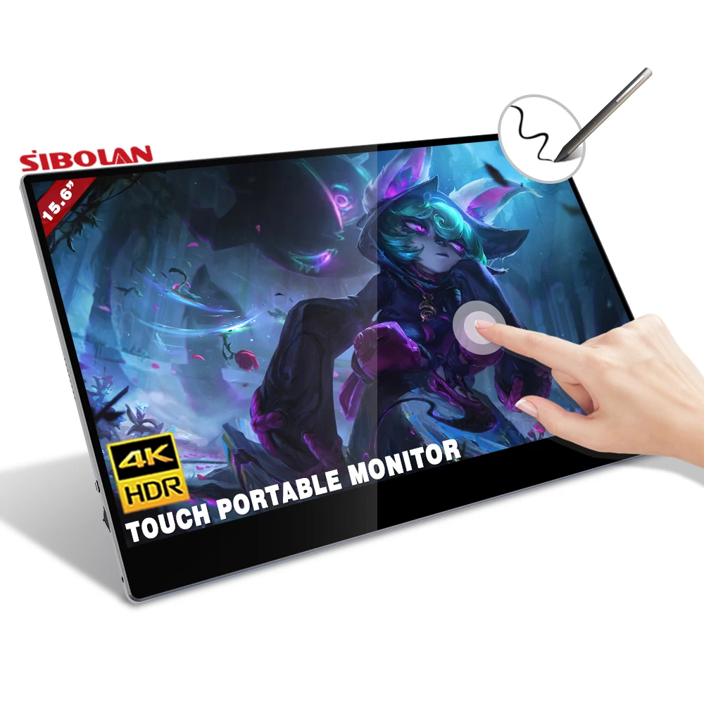 Sibolan 4k 15.6 inch HD 100% color gamut supports digital stylus touch screen portable monitor for smart phone
