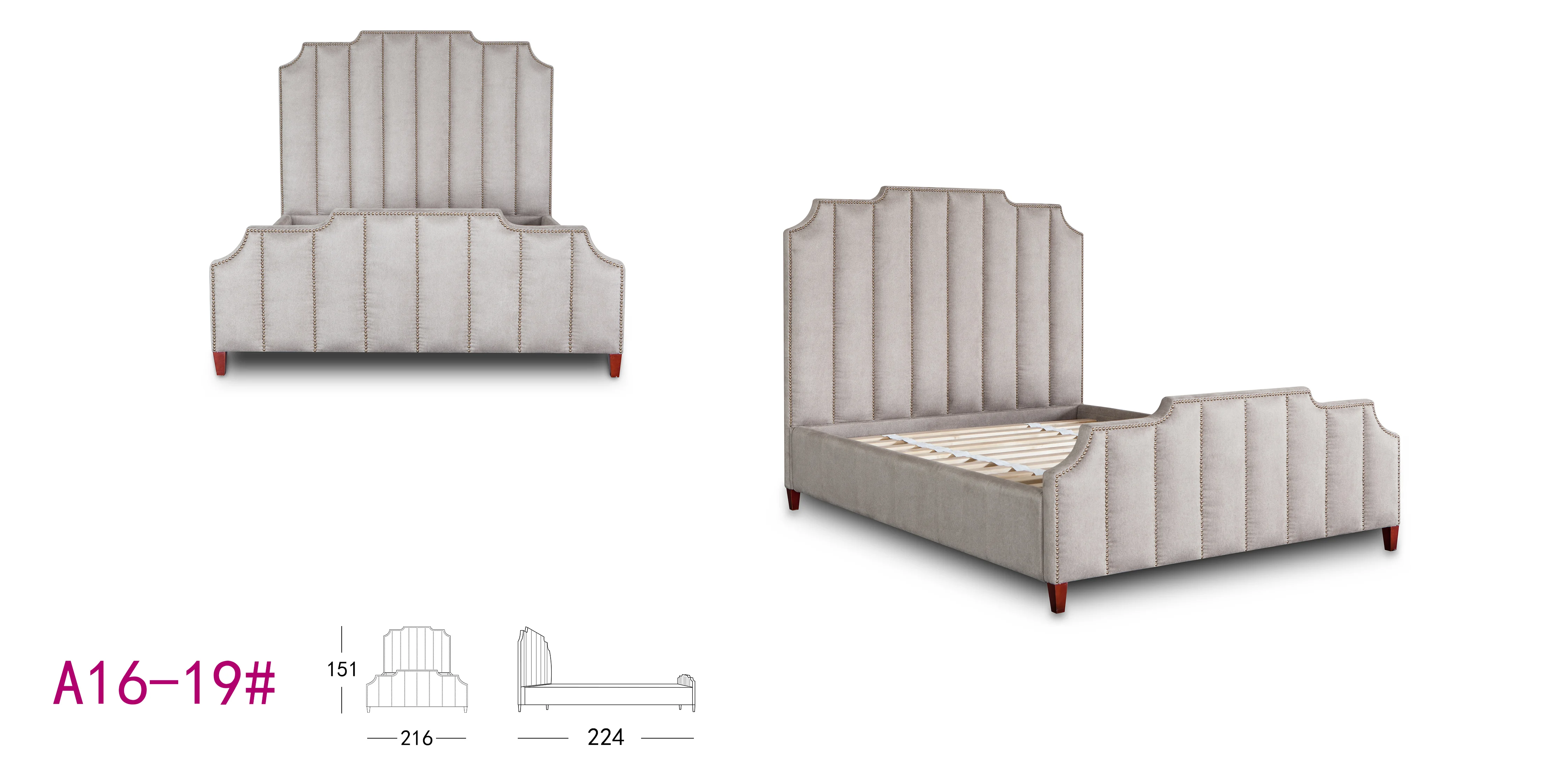 
Classical king size solid wood support fabric platform bed 