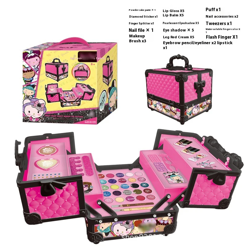 Multi size Fashion Girl Portable Suitcase Princess Washable Cosmetic Kit Baby makeup box kids toy Makeup For Girls
