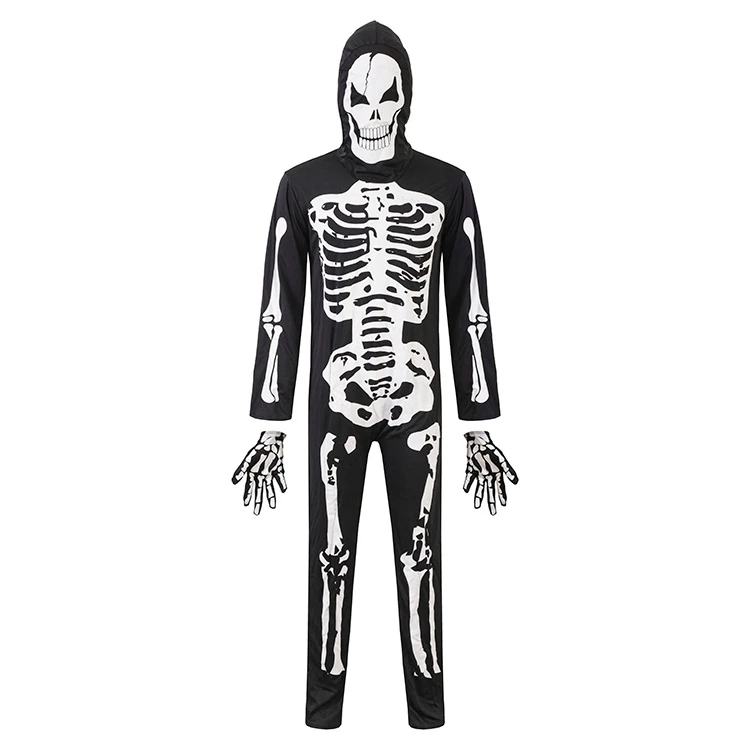 Halloween Skeleton Zombie Clothes Men Party Jumpsuit Costume With Hood