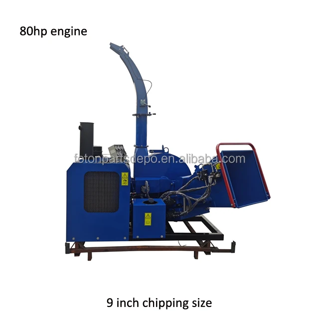 80HP промышленная машина для измельчения древесины, дизельный двигатель, 9 дюймов