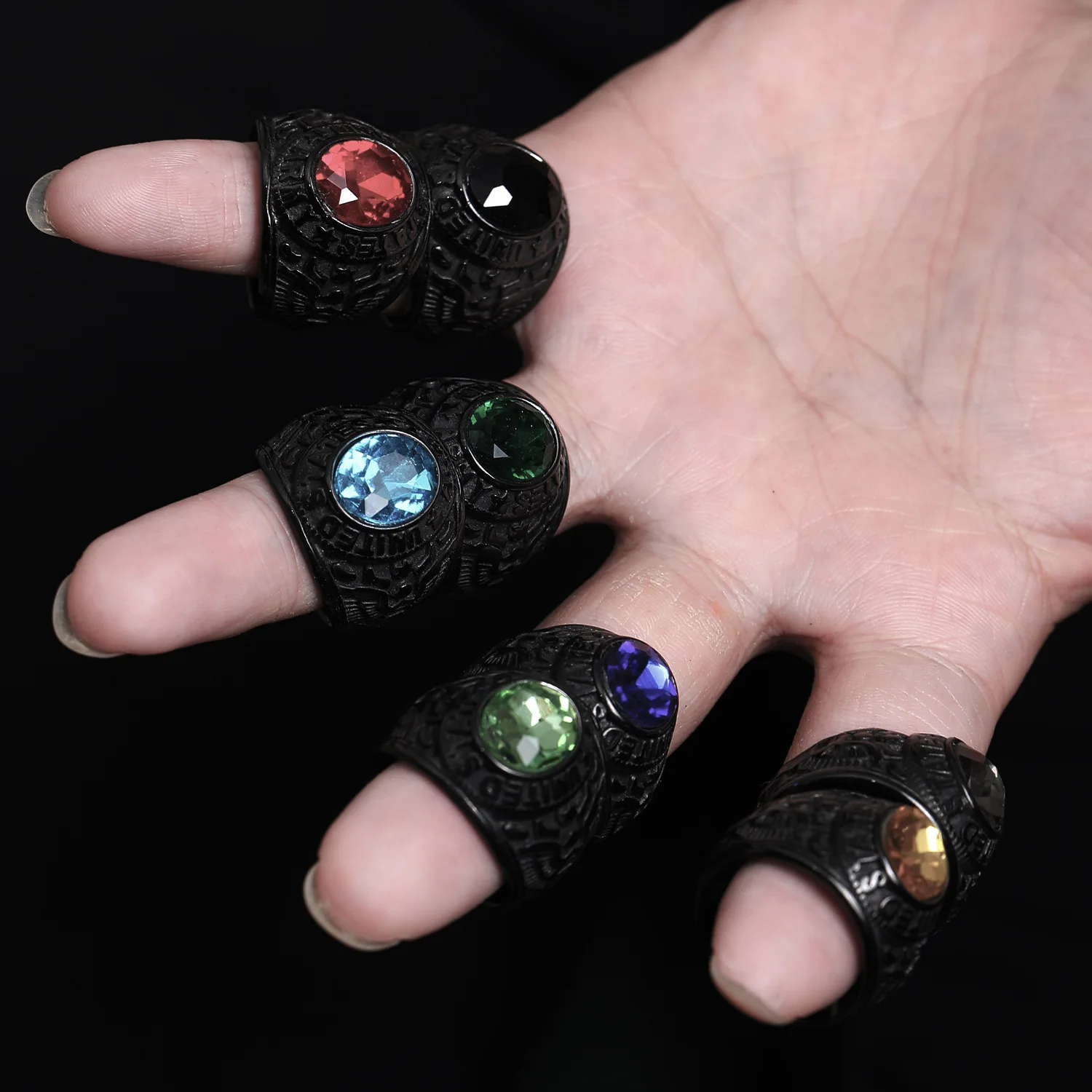 Wholesale Stainless Steel Black Ring For Men Punk Black Stone Ring Black Diamond Men Rings