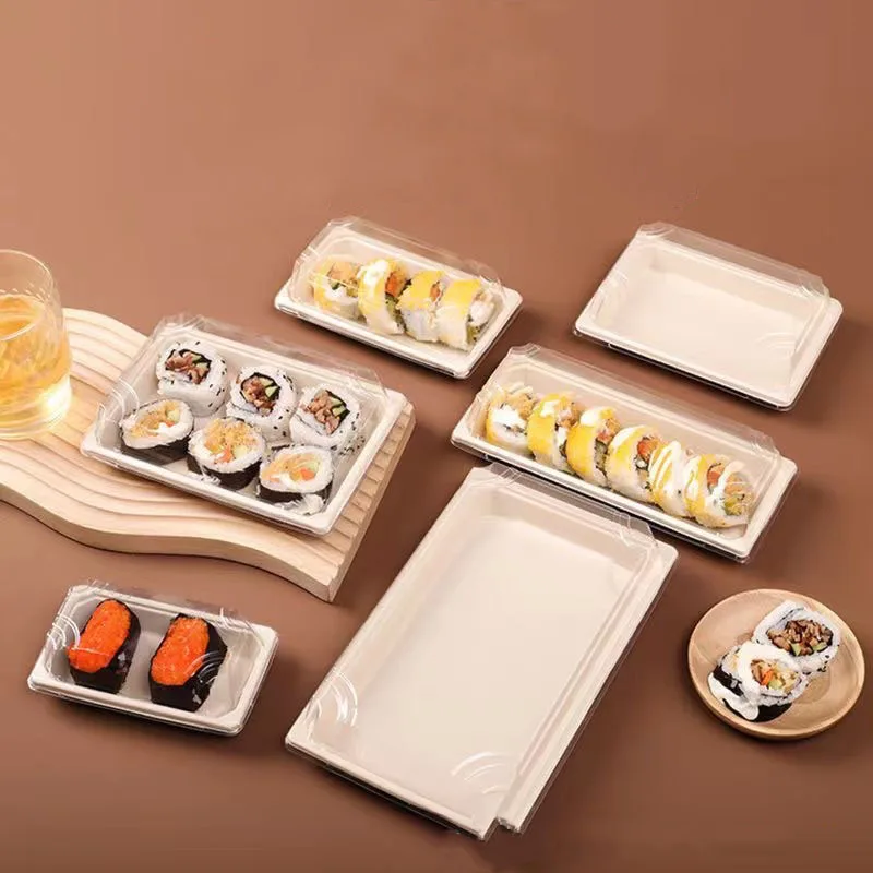 Natural Sugarcane Bagasse Take Out Sushi Container Medium Compostable Sushi Trays without Lids