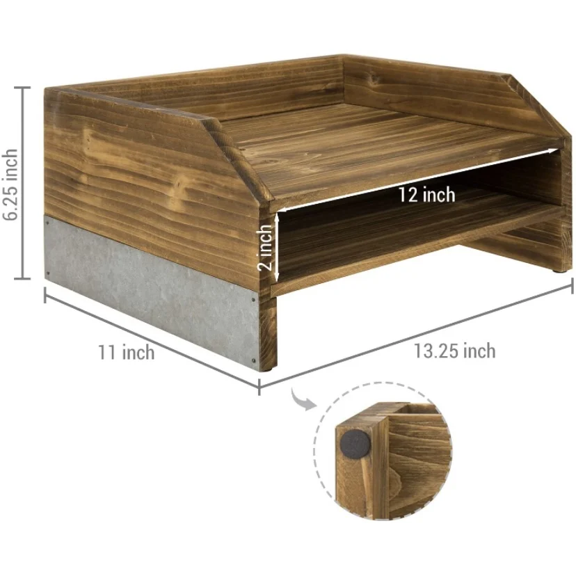 Dark brown wooden storage decoration galvanized office desk folder storage box