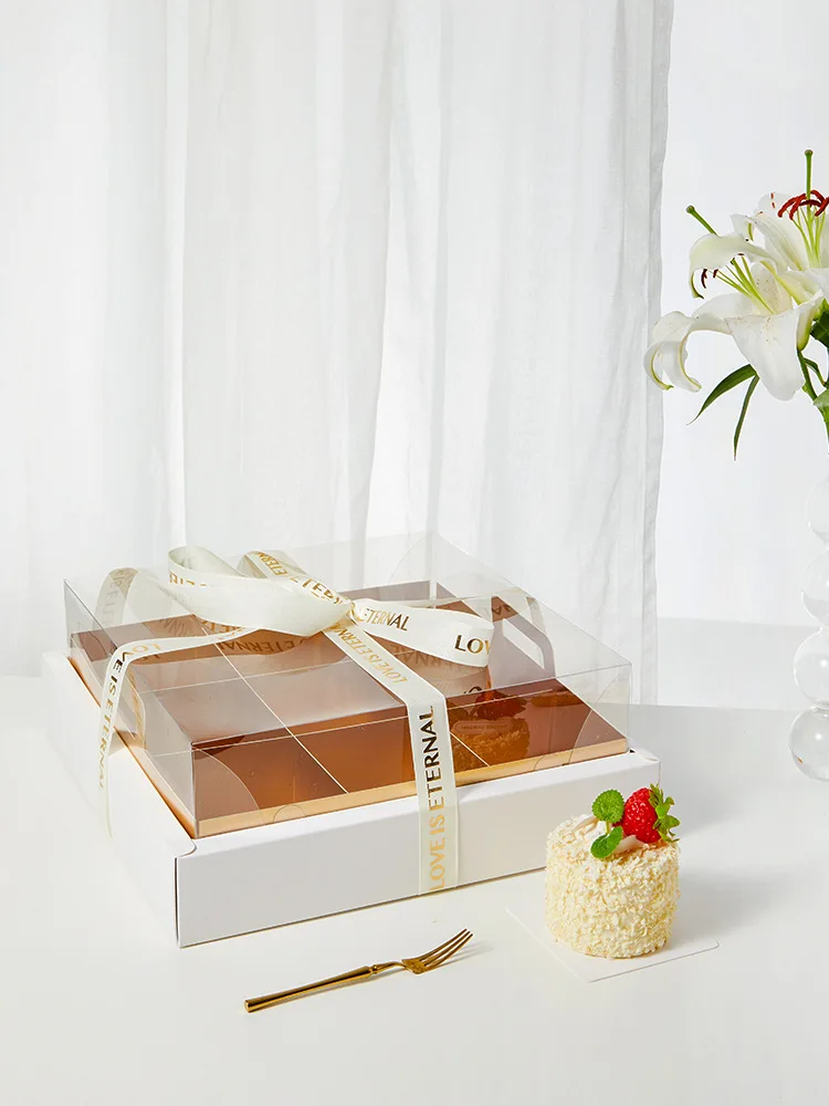 Wholesale 4 9 Grids Clear Cake Dessert Packaging Boxes Fruit Tart Mini Slice Cake Pastry Takeaway Treat Boxes