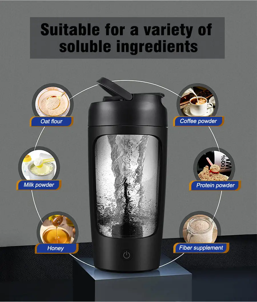 Electric Protein Shaker Bottle USB Rechargeable Whey Protein Powder Mixing Bottle Sports Fitness Gym Outdoor Travel Bottle