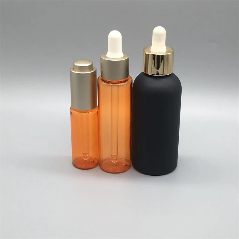 customized  50ml serum dropper frosted black serum round dropper essential oil bottle with dropper luxury plastic packaging
