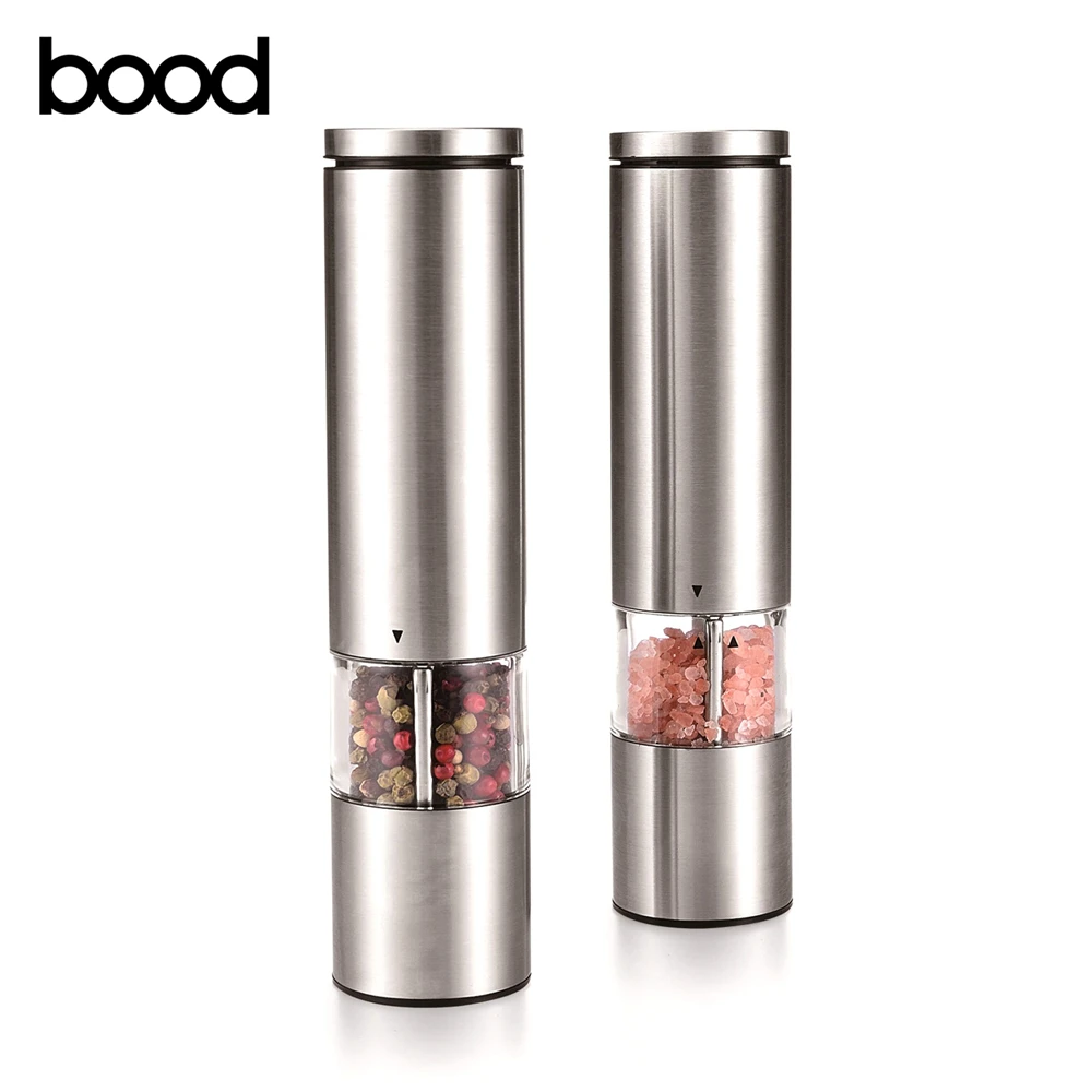 batteries operated salt and pepper mill grinder stainless steel body RoHS LFGB CE approved