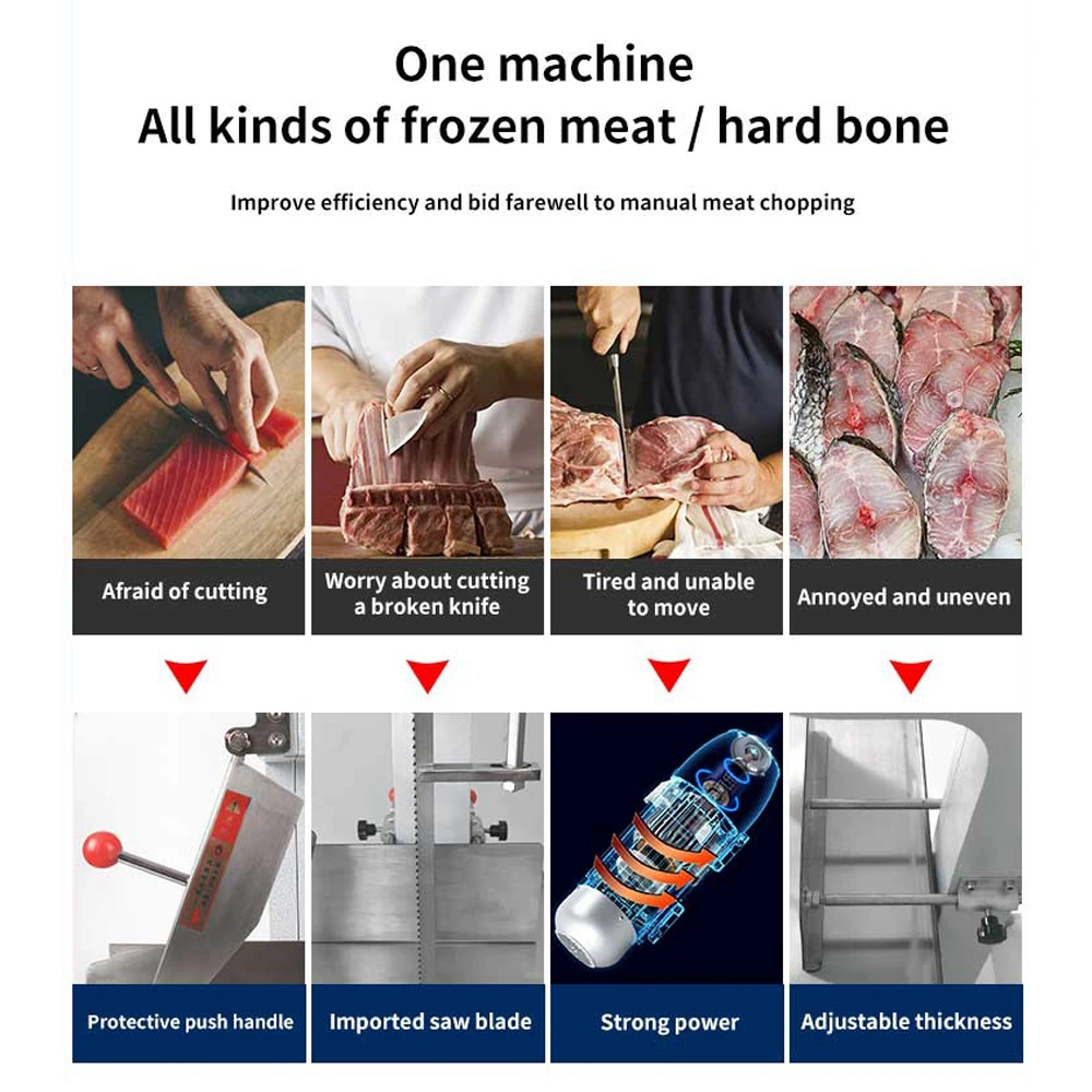 Industrial Commercial Table Electric Fish Pork Cow Beef Frozen Meat Bone Band Saw Cutting Machine
