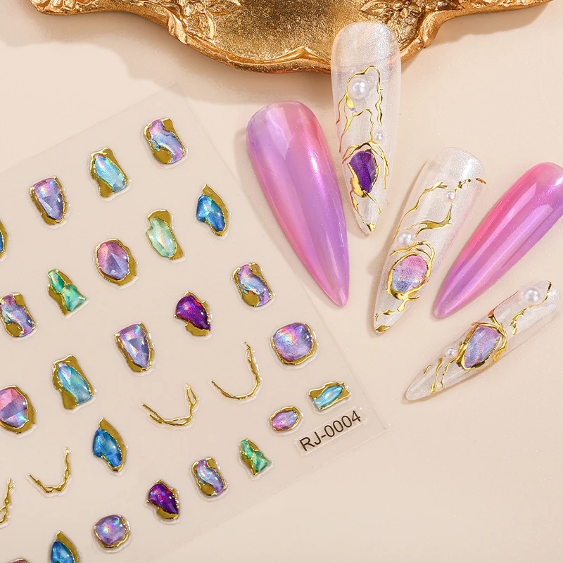 5D nail art luxury Finger decoration Drip glue relief emboss diamond gemstone jewels sticker decals