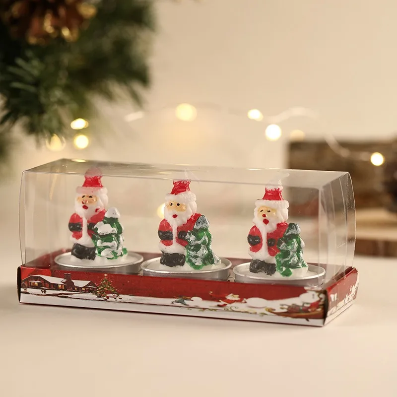3pcs Christmas Candles Santa Claus Snowmen Tin Cans Candle Christmas Decorations for Home Mini Candles New Year Gifts