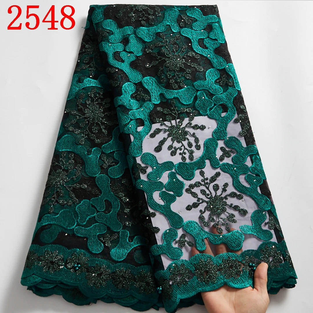 French Stones Lace Fabric 2021 Latest African Mesh Tulle Lace Fabric 5 Yards Nigerian Guipure Lace Fabric High Quality 2548