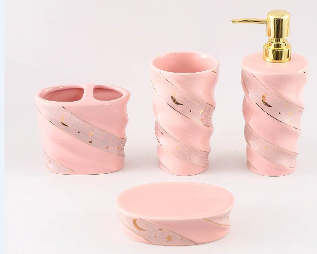 White or Black with gold 4pcs ceramic bath set Decoration Four piece Bath Set Accessories gift bath set