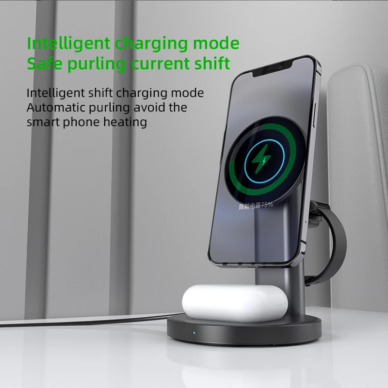 3 in 1 15W magnetic fast wireless mobile phone charger  for iphone