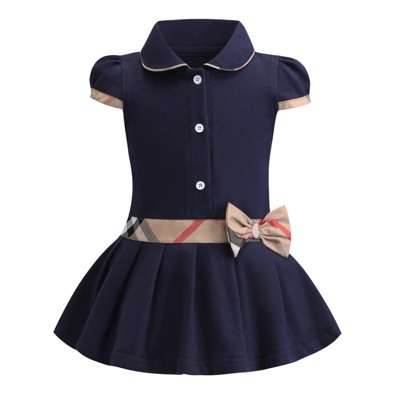 
Summer girls elegant dresses short sleeve turn down collar designer cotton baby kids clothing dress 