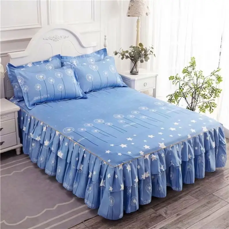 3pcs Set Bedding Skirt +2pcs Pillowcases Wedding Bedspread Bedsheet Mattress Cover Full Twin Queen King Size Floral Bedsheets