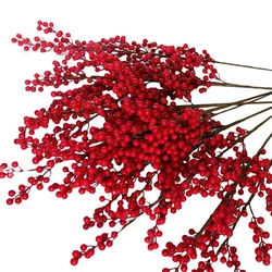 Home Decoration Faux Flower 21 Forks Artificial Plants Christmas Berry Red