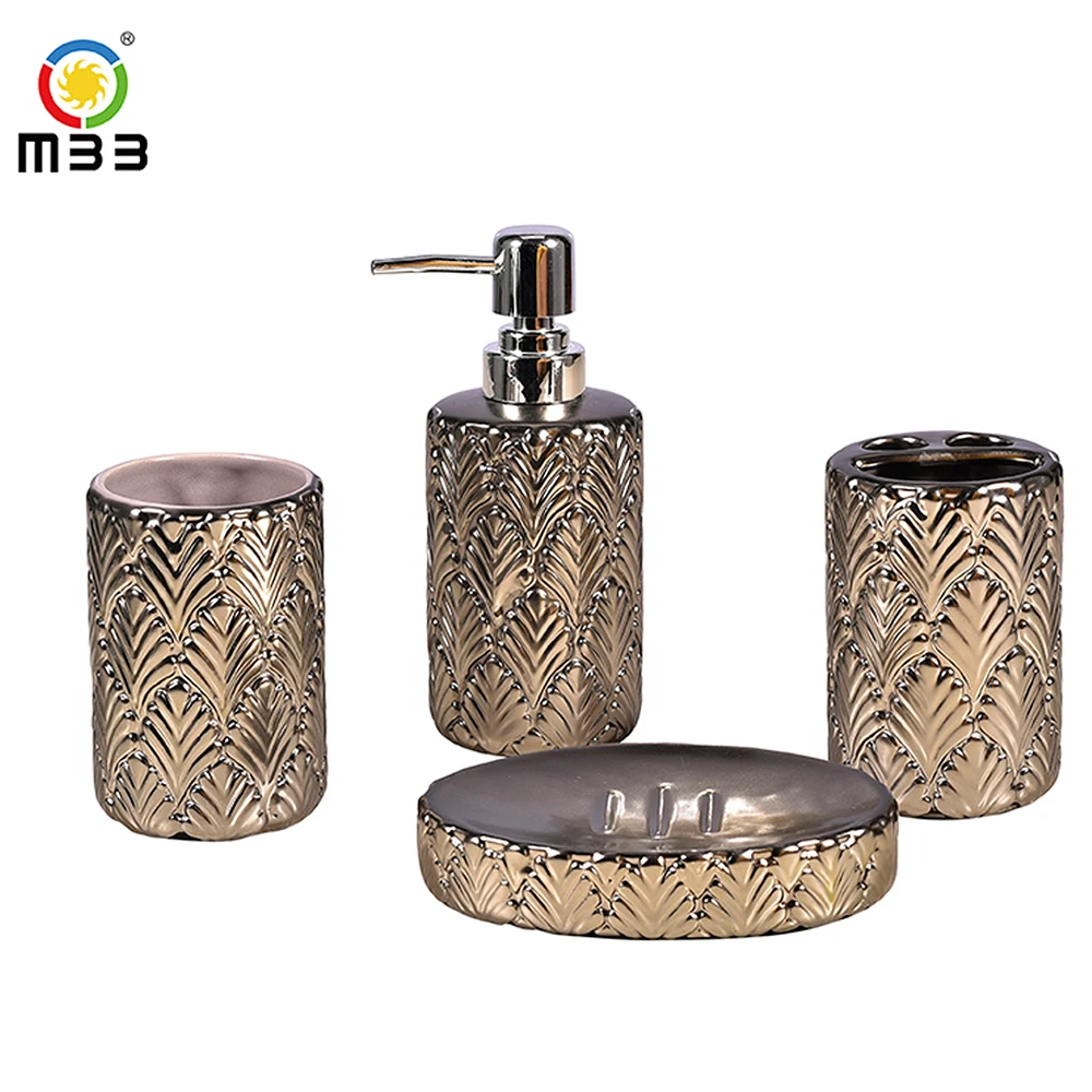 Modern Style Bathroom Accessory Set 4 Pieces Ceramic Shower Set Bathing Suite for Home Hotel use