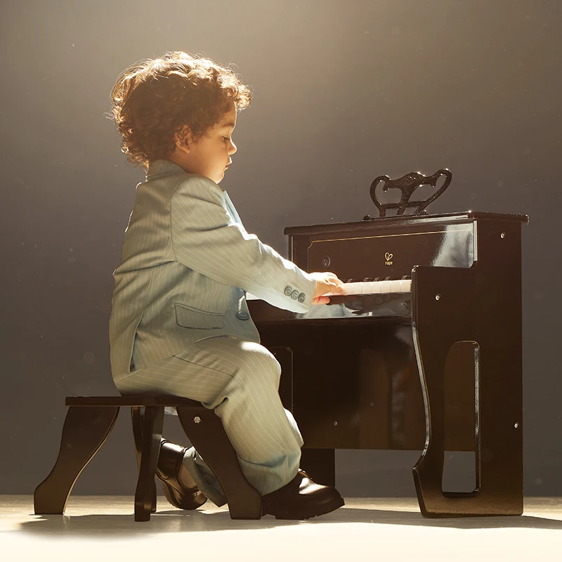 Hape Kids Creative Musical Instrument Baby Gift Keyboard Children Wood Piano Toys Dynamic Sound Upright Piano with chair