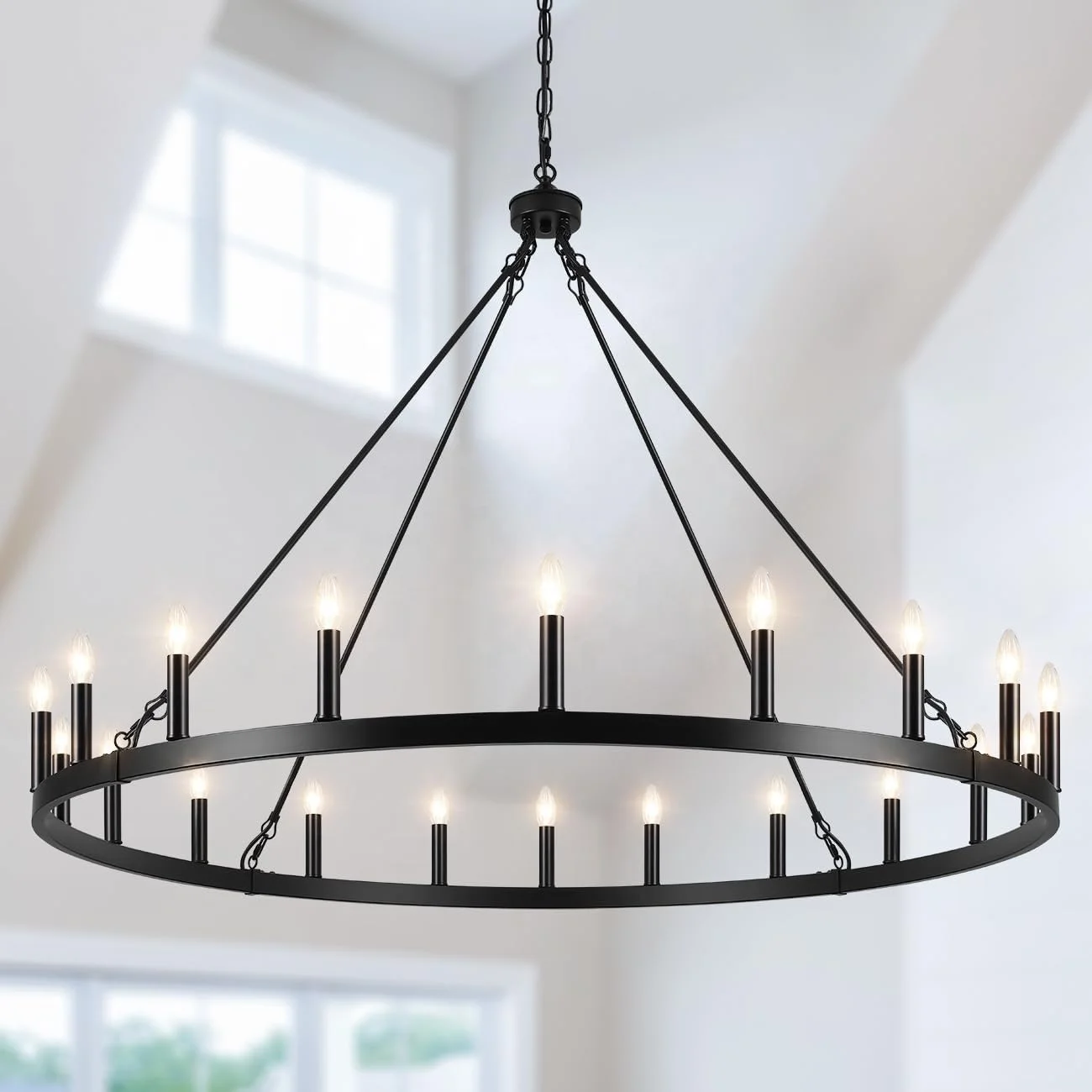 Nordic Retro Village style Industrial black wood Wagon Wheel Large candle chandelier 20 bulb