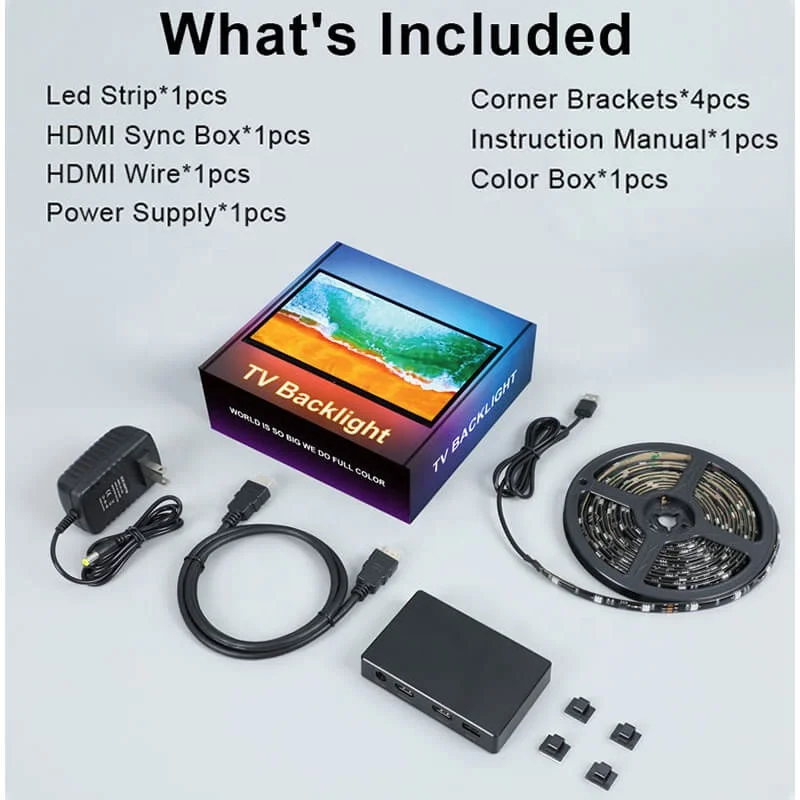 HDMI Color Sync Adaptive 55-85 inch TV Backlight Waterproof RGBIC Ambilight TV LED Backlight Strip Light with HDMI Sync Box