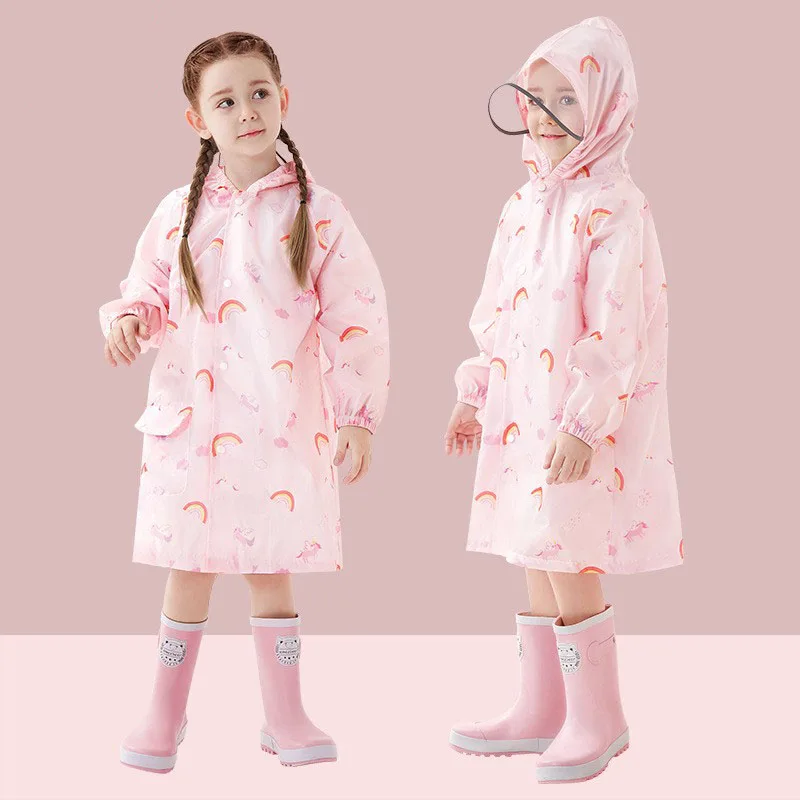 New Style Boys Girls Waterproof Rain Poncho Polyester Cartoon Printed Long Raincoat For Children