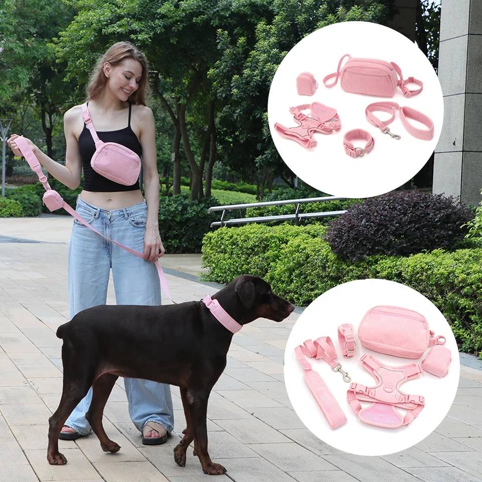Goods for summer custom wholesale dog leash luxury corduroy poop waste bags holder pet waste poop bags walking bag for dogs