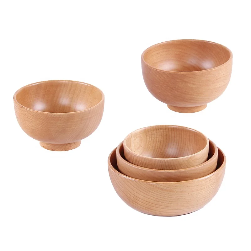New Design Solid Wood Salad Bowl Japanese Style Bowls Use Wooden Children Adult Elderly Customized Customized Logo Bowl Shape
