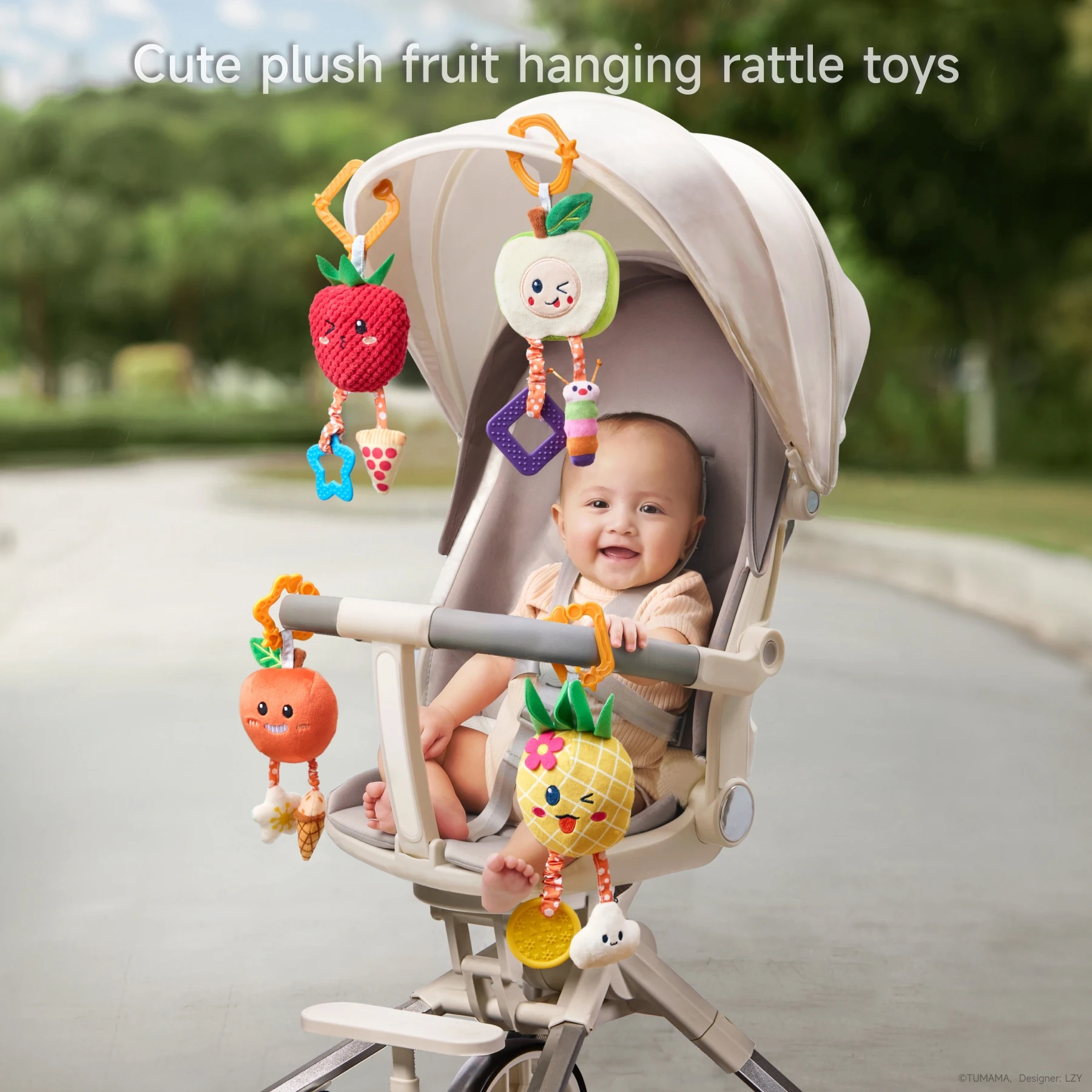 Tumama Kids Soft Fruit Hanging Rattle Set Baby Crib&Stroller Toys With Teether Stuffed Car Seat Hanging Baby Toys