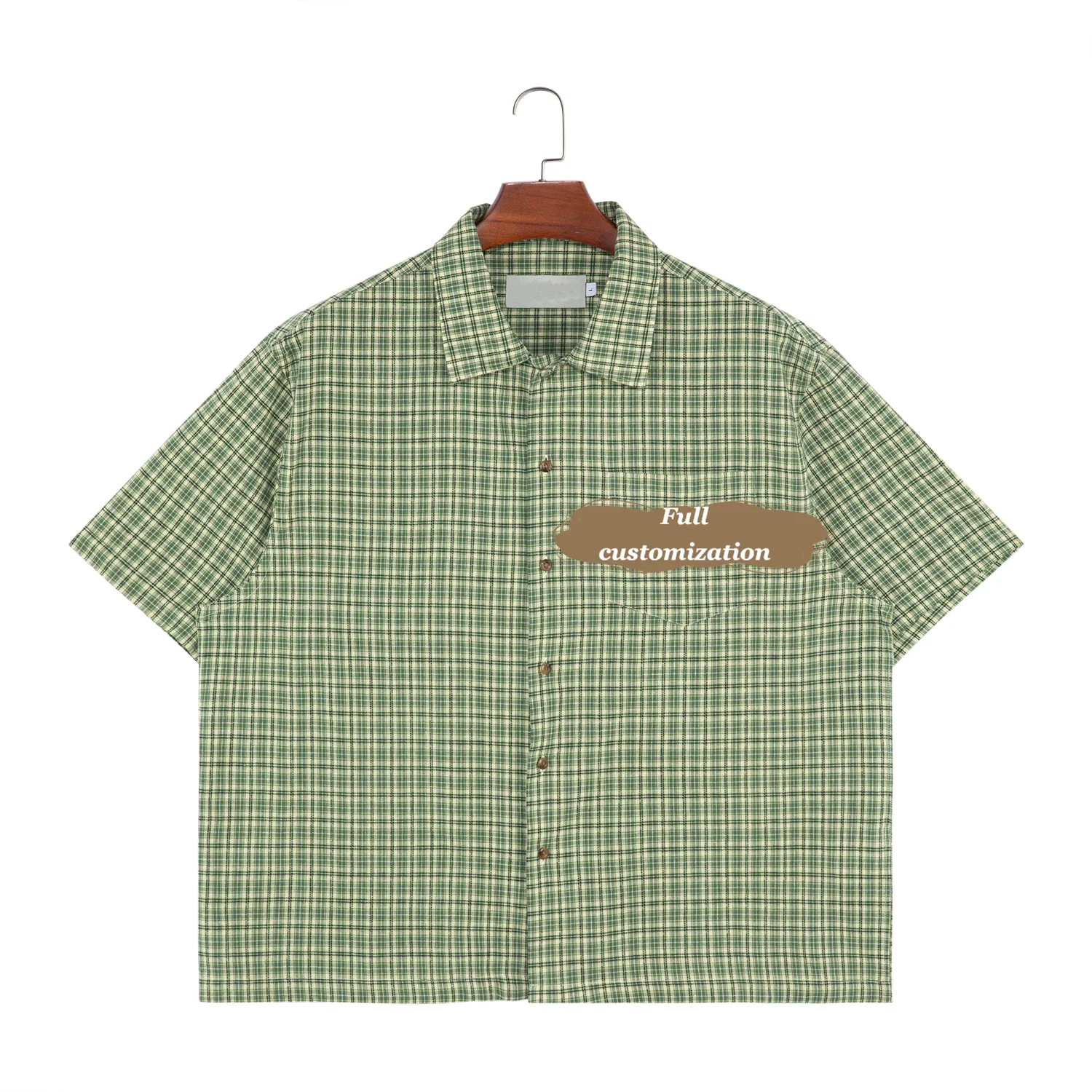Checked Cotton Button Up Shirt Formal Work Vocation Shirt Wear Square Collar Short Sleeve Plaid Shirt