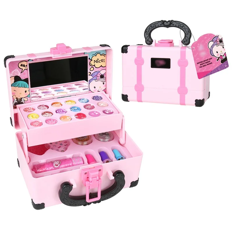Multi size Fashion Girl Portable Suitcase Princess Washable Cosmetic Kit Baby makeup box kids toy Makeup For Girls
