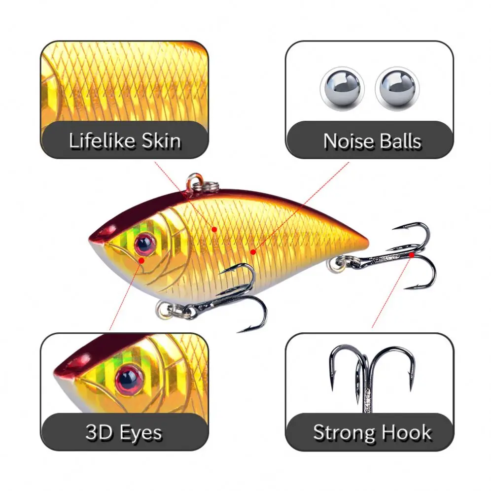 7cm 11g  vib fishing lures hard plastic lure with strong fishing hook fishing VIB lure for bass