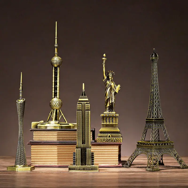 Nordic Iron Landmark Building Model Home Decor Metal Crafts for Living Room Entrance Desktop Decoration