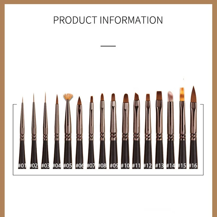 Aokitec 16 pc black wooden handle ultra thin bulk striped liner nail art brushes with cap