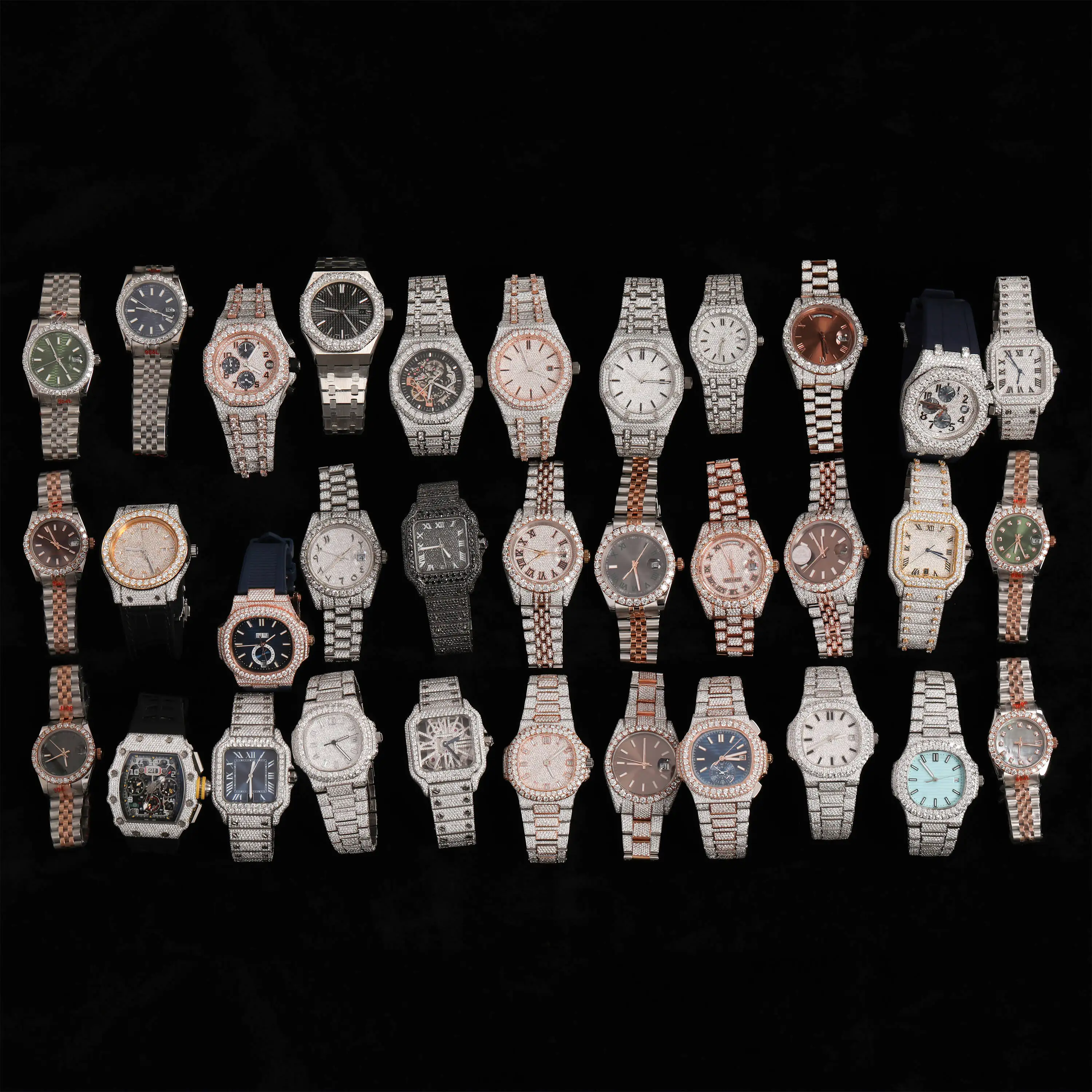 Multiple Customized Diamond Tested Iced Out Luxury VVS Moissanite Diamond Watch Unisex Hip Hop Full Iced Out Diamond Watch