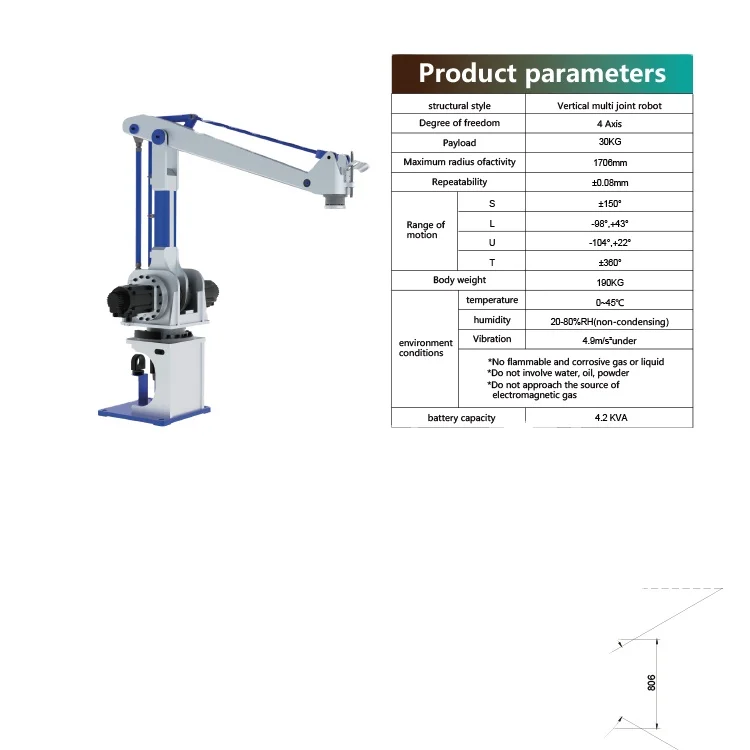 30kg Payload 4-Axis Robotic Arm Handling Robot